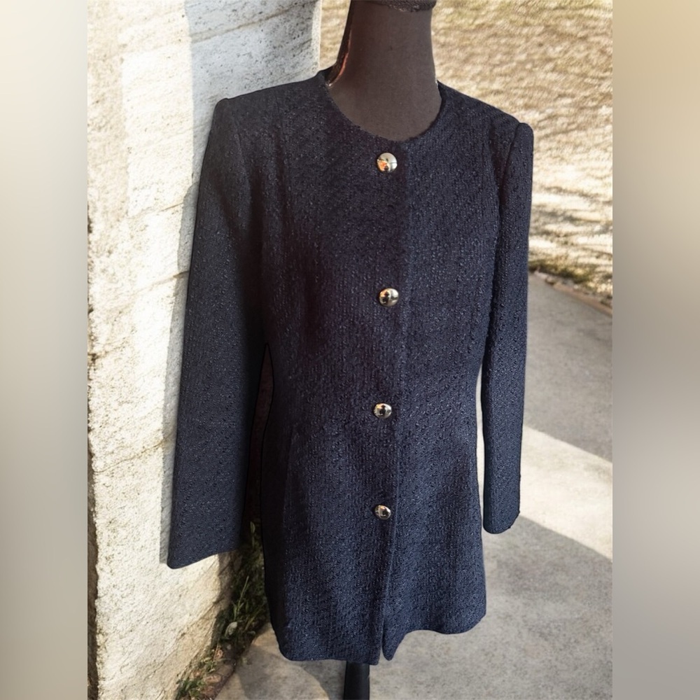 ZARA NWT LONG NAVY BLUE STRUCTURED BLAZER, Size L - Picture 8 of 14